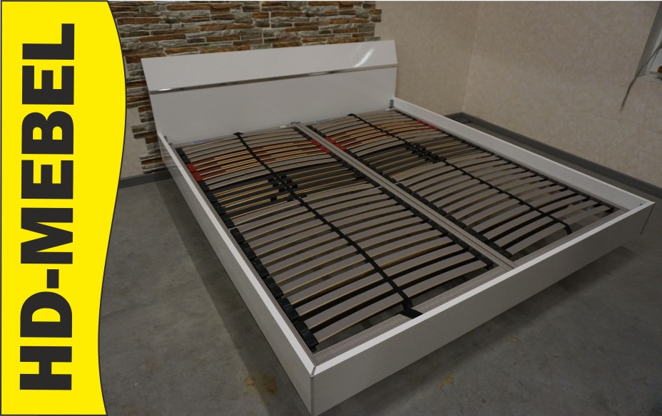 ŁÓŻKO DWUOSOBOWE BIAŁE WYSOKI POŁYSK + 2 STELAŻE 90x200