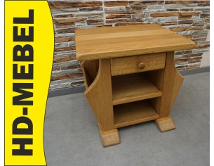 GAZETNIK / STOLIK Z SZUFLADĄ I PÓŁKAMI LITY DĄB  SZER. 55 CM