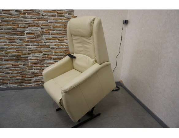 FOTEL ELEKTRYCZNY HUKLA POMOC WSTAWANIA SKÓRA JASNA 3w1
