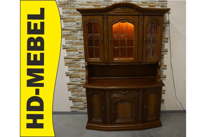 KREDENS / WITRYNA Z KOMODĄ PODŚWIETLANA ORZECHOWA SZER. 130 CM