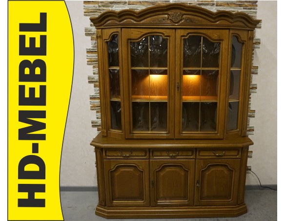 WITRYNA Z KOMODĄ DĘBOWA PODŚWIETLANA 5 DRZWIOWA SZER. 160 CM