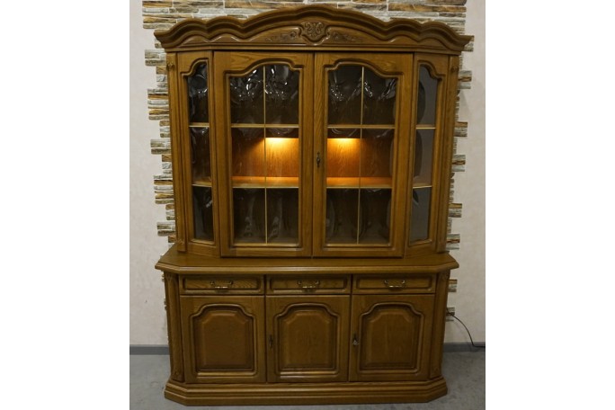 WITRYNA Z KOMODĄ DĘBOWA PODŚWIETLANA 5 DRZWIOWA...