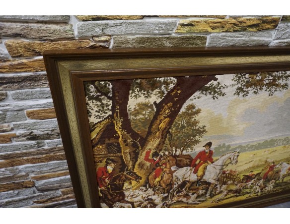 OBRAZ W DREWNIANEJ RAMIE PROSTOKĄTNY GOBELIN SZER. 102 CM