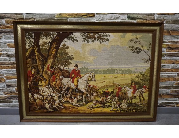 OBRAZ W DREWNIANEJ RAMIE PROSTOKĄTNY GOBELIN SZER. 102 CM