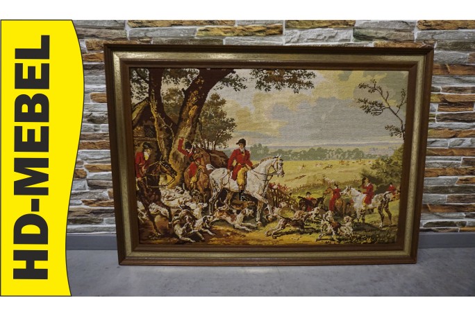 OBRAZ W DREWNIANEJ RAMIE PROSTOKĄTNY GOBELIN SZER. 102 CM