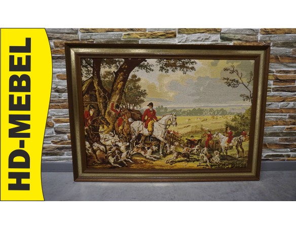 OBRAZ W DREWNIANEJ RAMIE PROSTOKĄTNY GOBELIN SZER. 102 CM