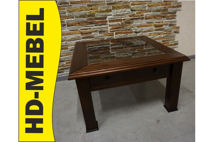 ŁAWA KWADRATOWA Z SZUFLADĄ PRZESZKLONY BLAT 80/80 CM