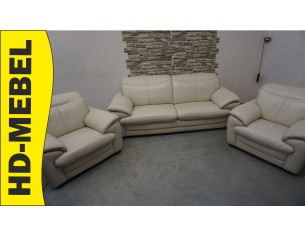 SOFA SKÓRA JASNA NATURALNA REGULOWANE OPARCIA 3+1+1
