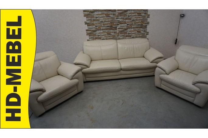 SOFA SKÓRA JASNA NATURALNA REGULOWANE OPARCIA 3+1+1