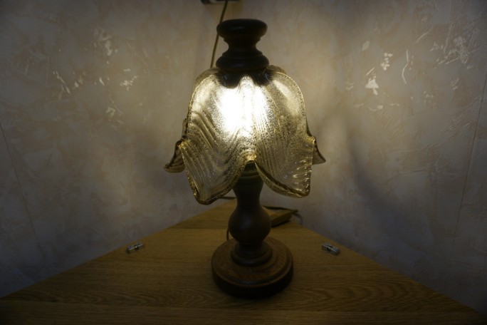 LAMPKA STOJĄCA SZKLANY KLOSZ E27 DĘBOWA...