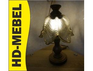 LAMPKA STOJĄCA SZKLANY KLOSZ E27 DĘBOWA PODSTAWA 26/26 CM