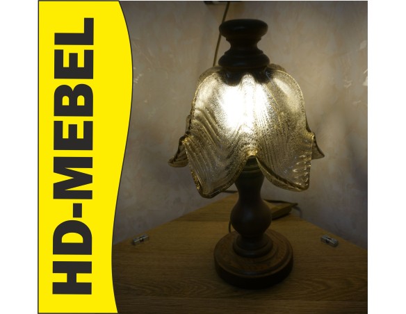 LAMPKA STOJĄCA SZKLANY KLOSZ E27 DĘBOWA PODSTAWA 26/26 CM