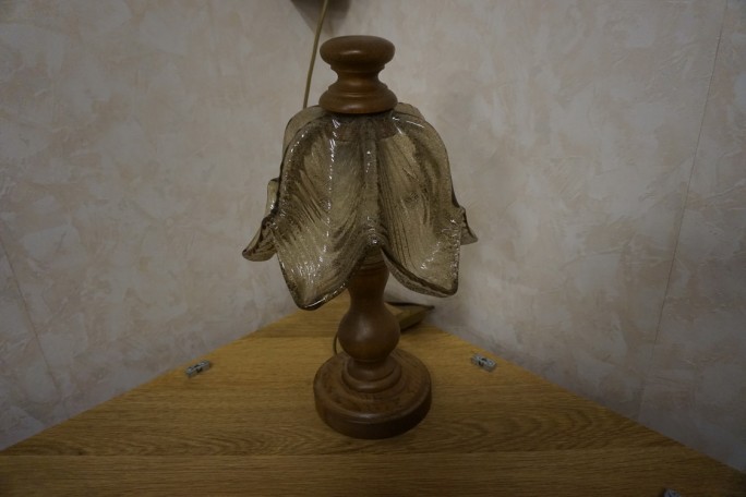 LAMPKA STOJĄCA SZKLANY KLOSZ E27 DĘBOWA...