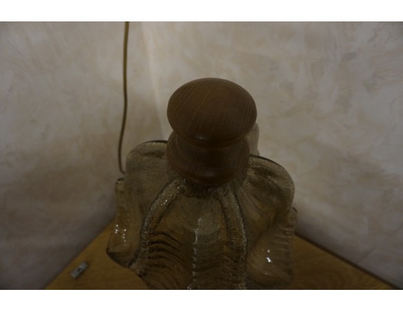 LAMPKA STOJĄCA SZKLANY KLOSZ E27 DĘBOWA PODSTAWA 26/26 CM