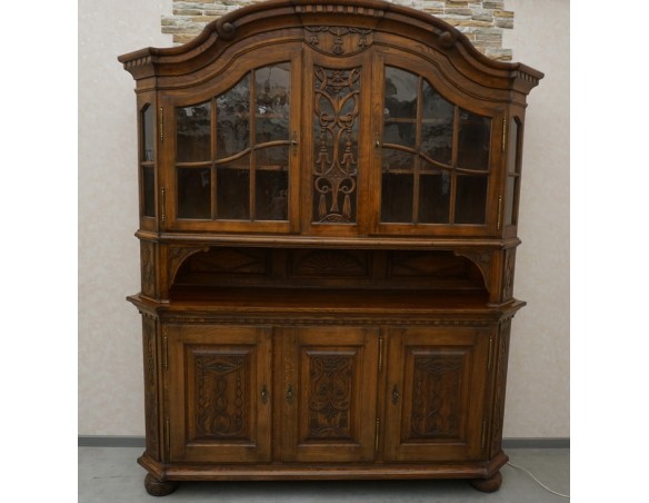 WITRYNA Z KOMODĄ KREDENS LITY DĄB CIEMNA SZER. 200 CM