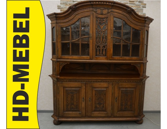 WITRYNA Z KOMODĄ KREDENS LITY DĄB CIEMNA SZER. 200 CM