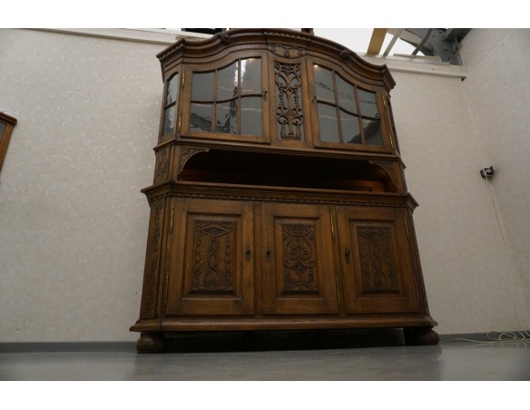 WITRYNA Z KOMODĄ KREDENS LITY DĄB CIEMNA SZER. 200 CM