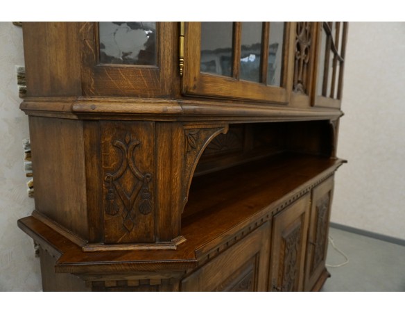 WITRYNA Z KOMODĄ KREDENS LITY DĄB CIEMNA SZER. 200 CM