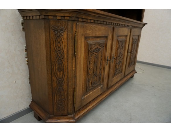 WITRYNA Z KOMODĄ KREDENS LITY DĄB CIEMNA SZER. 200 CM