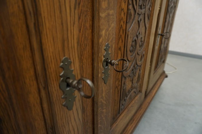 WITRYNA Z KOMODĄ KREDENS LITY DĄB CIEMNA SZER....