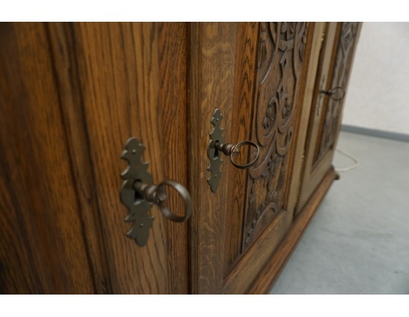 WITRYNA Z KOMODĄ KREDENS LITY DĄB CIEMNA SZER. 200 CM