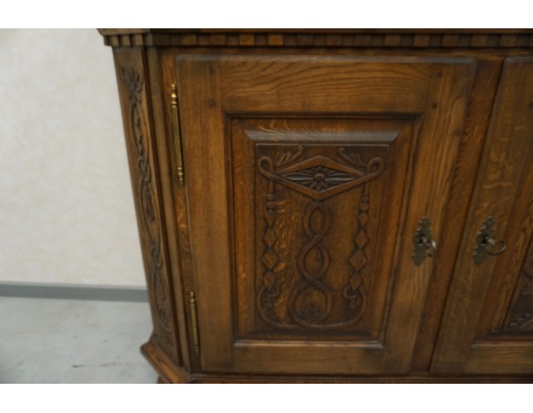 WITRYNA Z KOMODĄ KREDENS LITY DĄB CIEMNA SZER. 200 CM