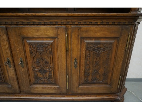 WITRYNA Z KOMODĄ KREDENS LITY DĄB CIEMNA SZER. 200 CM