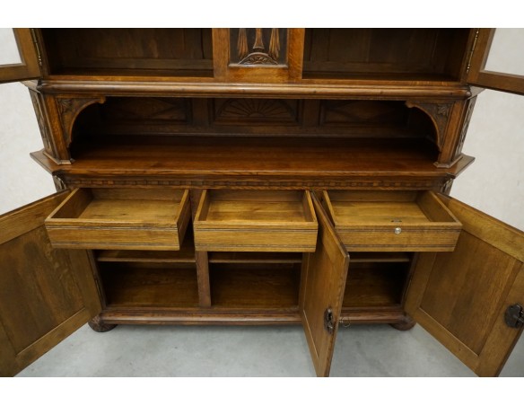 WITRYNA Z KOMODĄ KREDENS LITY DĄB CIEMNA SZER. 200 CM