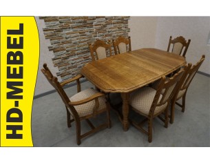 STÓŁ Z LITEGO DĘBU ROZKŁADANY + 8 KRZESEŁ