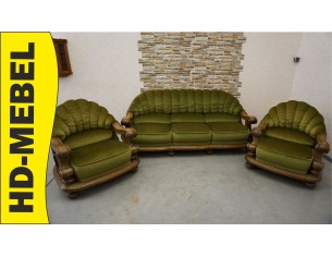 ZESTAW NA STELAŻU DĘBOWYM STYLOWY ZIELONY MATERIAŁ 3+1+1