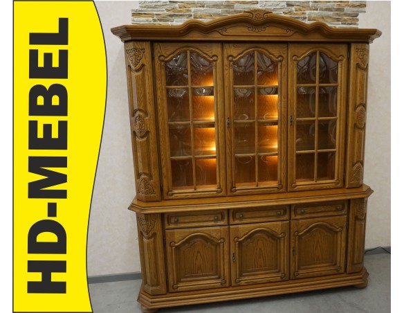 WITRYNA Z KOMODĄ DĘBOWA PODŚWIETLANA SUPER SZER. 185 CM