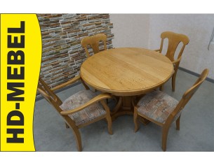 STÓŁ LITY DĄB OKRĄGŁY średnica 115 cm  ROZKŁADANY DO 175 CM + 4 KRZESŁA