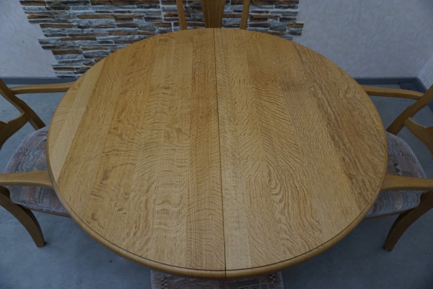 STÓŁ LITY DĄB OKRĄGŁY średnica 115 cm  ROZKŁADANY DO 175 CM + 4 KRZESŁA