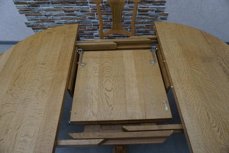 STÓŁ LITY DĄB OKRĄGŁY średnica 115 cm  ROZKŁADANY DO 175 CM + 4 KRZESŁA