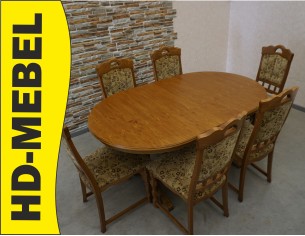 STÓŁ DĘBOWY ROZKŁADANY + 6 KRZESEŁ