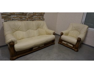 ZESTAW NA STELAŻU DĘBOWYM 3+1 SKÓRA NATURALNA JASNA 2