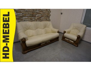 ZESTAW NA STELAŻU DĘBOWYM 3+1 SKÓRA NATURALNA JASNA