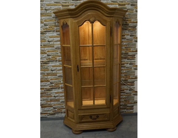 WITRYNA DĘBOWA LITY DĄB NATURALNA PODŚWIETLANA SZKLANE PÓŁKI SZER. 112 CM