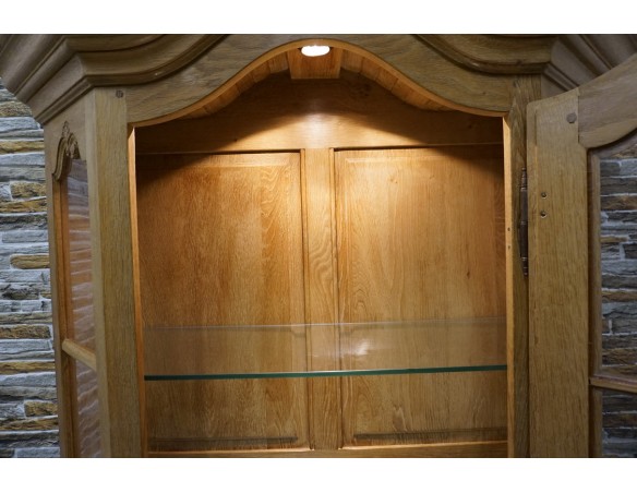 WITRYNA DĘBOWA LITY DĄB NATURALNA PODŚWIETLANA SZKLANE PÓŁKI SZER. 112 CM