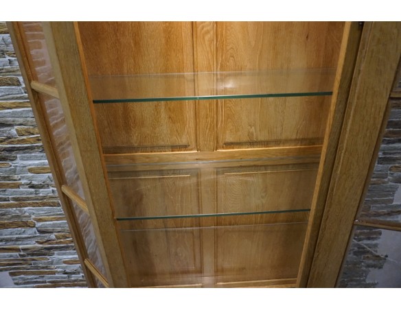 WITRYNA DĘBOWA LITY DĄB NATURALNA PODŚWIETLANA SZKLANE PÓŁKI SZER. 112 CM