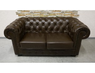 SOFA CHESTERFIELD 2-osobowa SKÓRA NATURALNA BRĄZOWA SZER.... 2