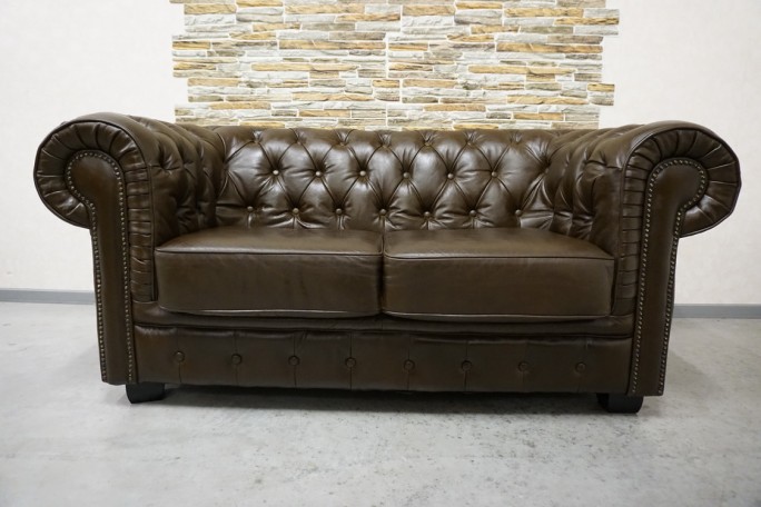 SOFA CHESTERFIELD 2-osobowa SKÓRA NATURALNA...