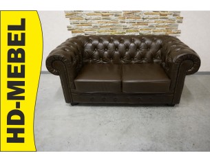 SOFA CHESTERFIELD 2-osobowa SKÓRA NATURALNA BRĄZOWA SZER....