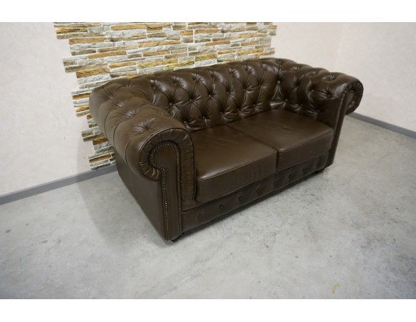 SOFA CHESTERFIELD 2-osobowa SKÓRA NATURALNA BRĄZOWA SZER. 170 CM