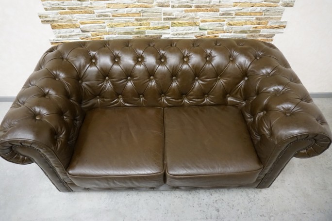 SOFA CHESTERFIELD 2-osobowa SKÓRA NATURALNA...