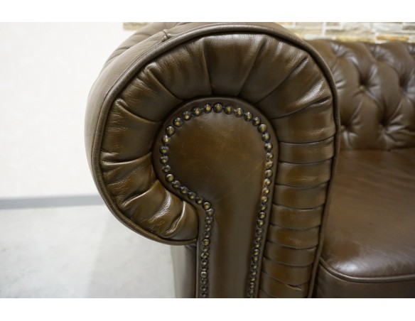 SOFA CHESTERFIELD 2-osobowa SKÓRA NATURALNA BRĄZOWA SZER. 170 CM