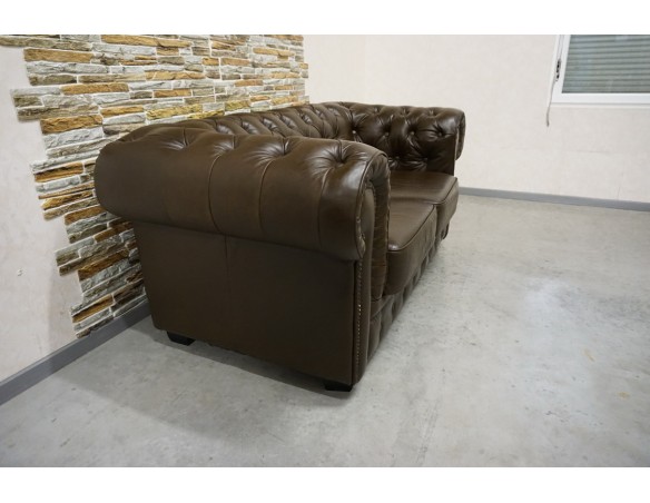 SOFA CHESTERFIELD 2-osobowa SKÓRA NATURALNA BRĄZOWA SZER. 170 CM