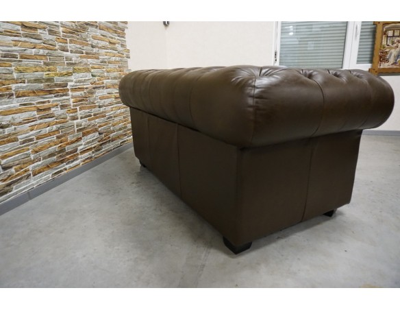 SOFA CHESTERFIELD 2-osobowa SKÓRA NATURALNA BRĄZOWA SZER. 170 CM