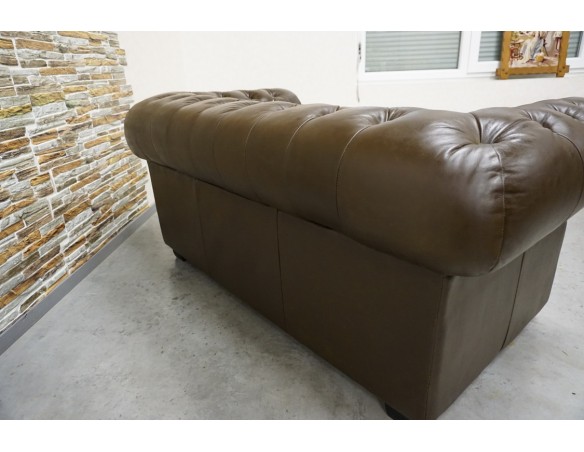 SOFA CHESTERFIELD 2-osobowa SKÓRA NATURALNA BRĄZOWA SZER. 170 CM