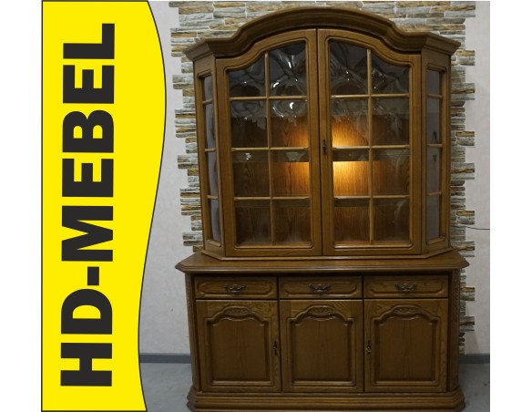 WITRYNA Z KOMODĄ DĘBOWA PODŚWIETLANA SZER. 156 CM